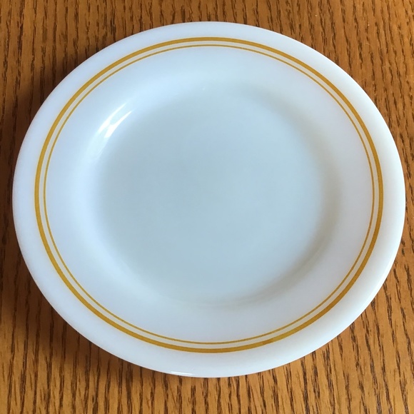 Pyrex Vintage Plate #16 Milk Glass & Gold Stripes Corning - Picture 1 of 12